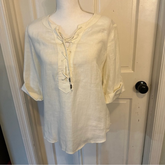 Maeve By Anthropologie Linen Lace-Up Top Size 8 Off White - Picture 4 of 12